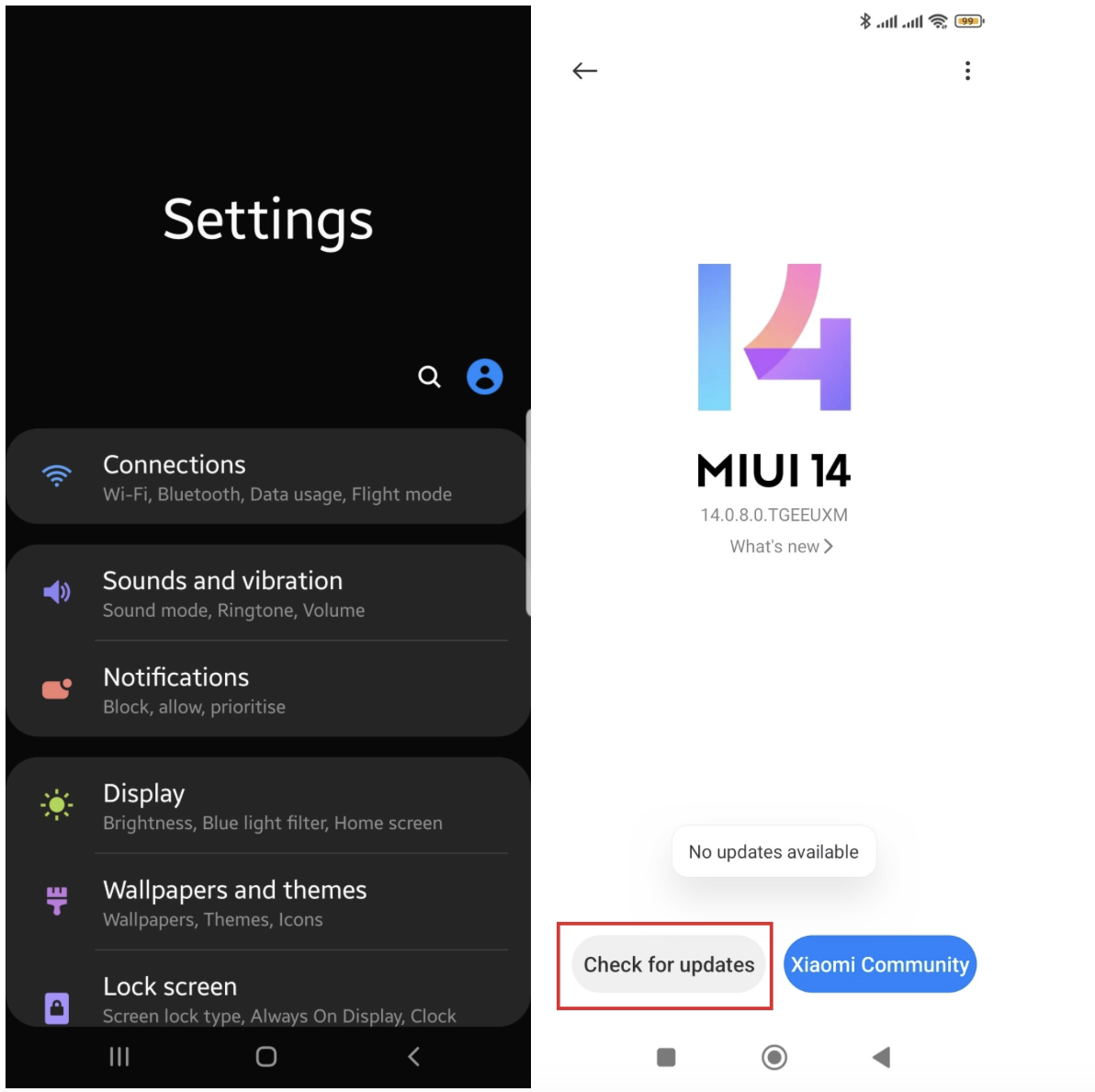 On your Android phone, click Check for Updates